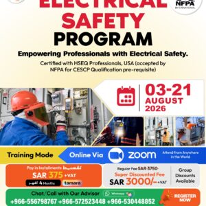 Electrical Safety Specialist (CESCP-NFPA-USA) - 40 Hours Mandatory Electrical Safety Training as per NFPA 70E (English)